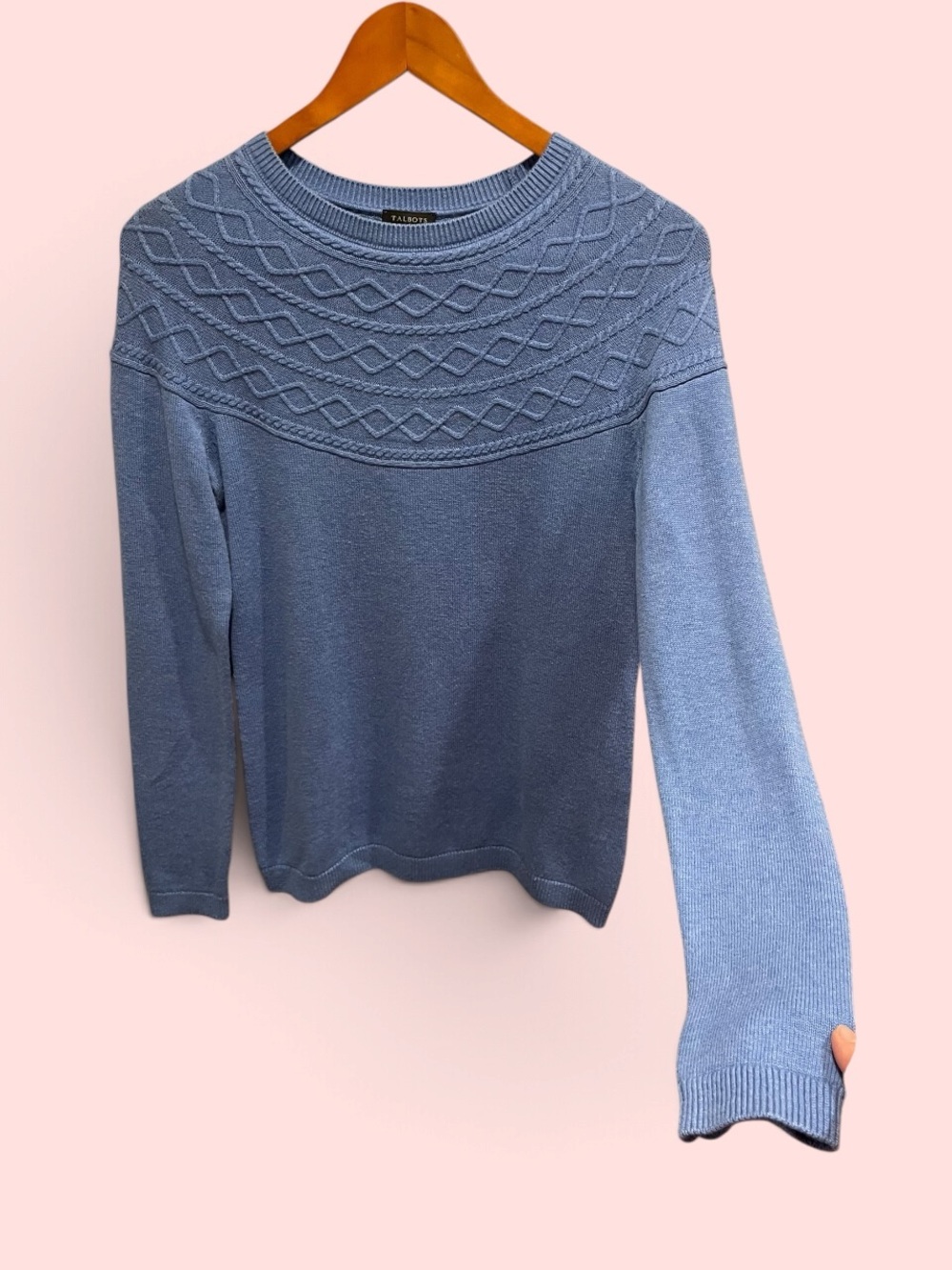 Cute Talbots classic cotton cashmere blend diamond neck sweater periwinkle soft